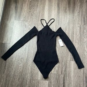Abercrombie & Fitch off the shoulder/halter black ribbed bodysuit.
